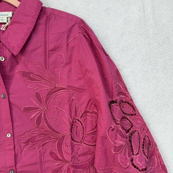 Sundance Shirt Womens Large Magenta Embroidered Eyelet Bishop Sleeve Boho Blouse - Picture 4 of 8